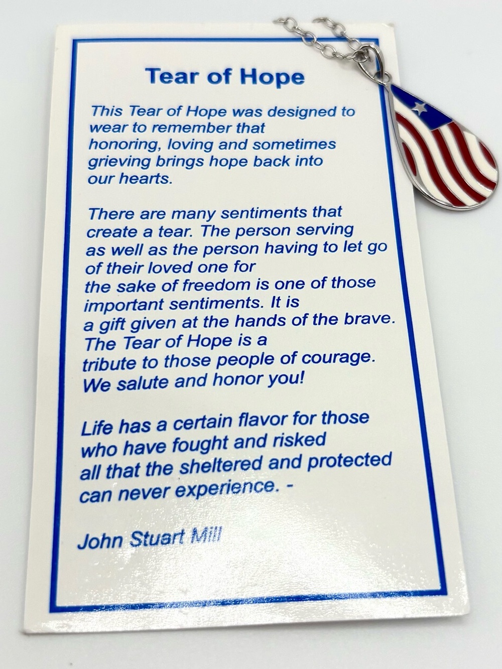 🇺🇸 Tear of Hope Patriotic Sterling Silver Necklace | 925 | 18” Chain | Poem Card